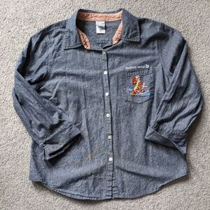 Disney Top Women's L Button Up Winnie The Pooh Tigger Embroidered Cruise Travel